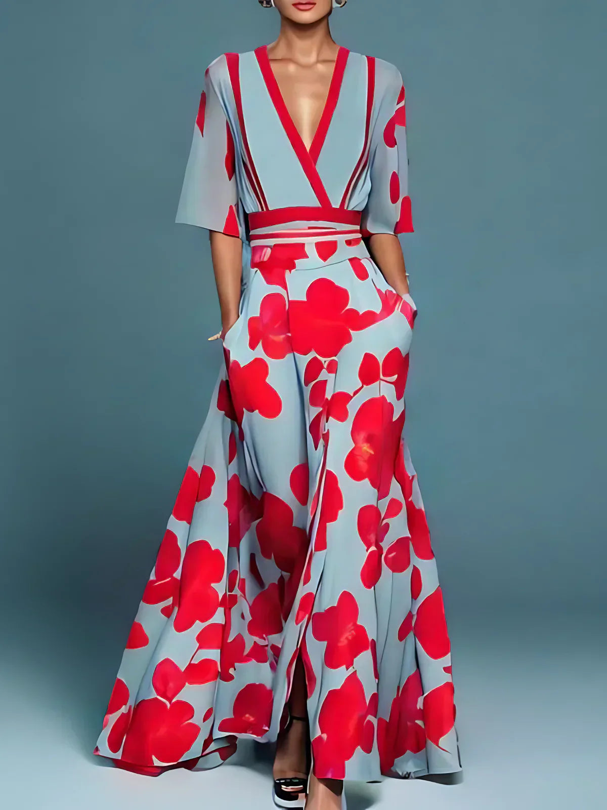 TIARA I V-NECK FLORAL MAXI DRESS
